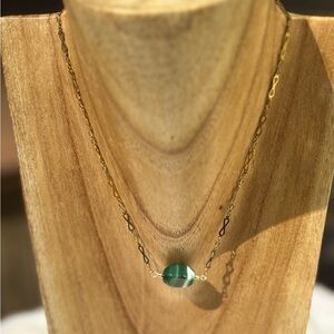 Handmade Vintage Green Agate and Gold Tone Infinity Chain Chocker Necklace